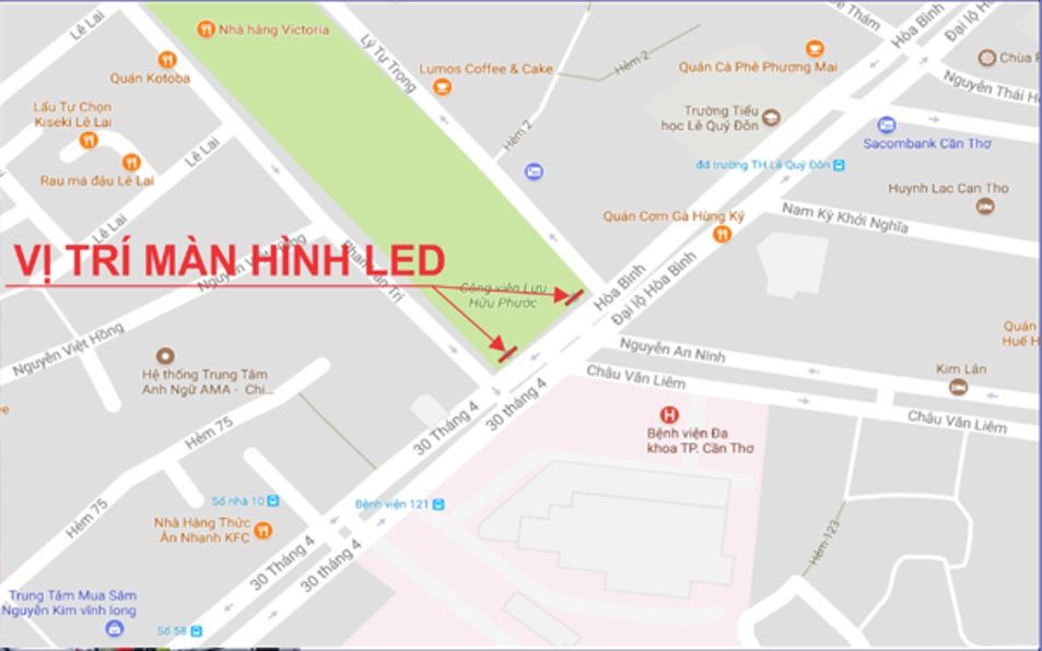 Hình ảnh vị trí đặt quảng cáo Led tại công viên Lưu Hữu Phước trên bản đồ