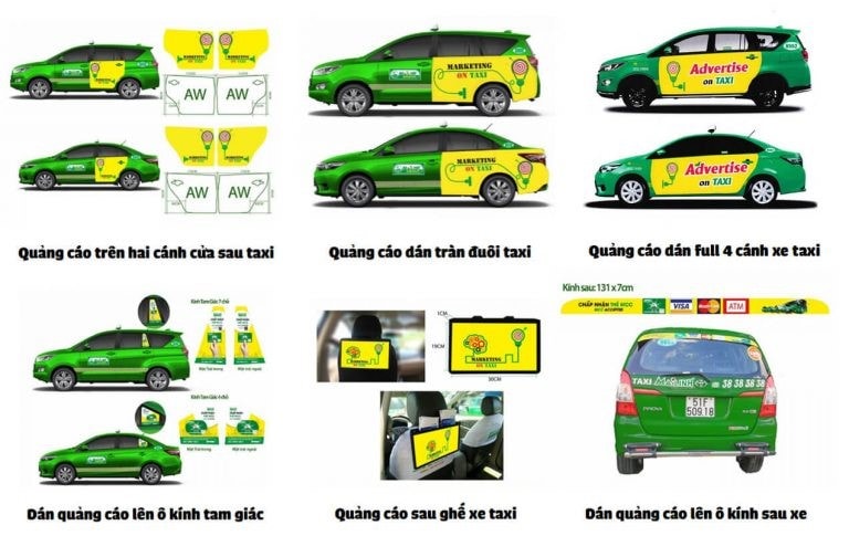 vị trí quảng cáo trên xe taxi
