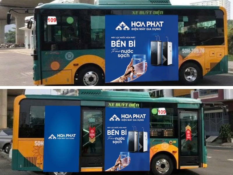 Quảng cáo trên xe buýt điện.