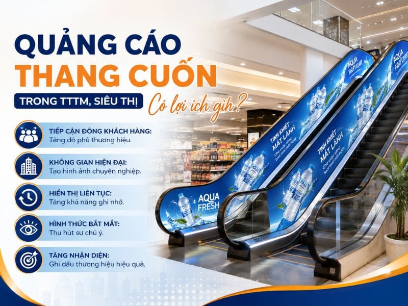 Lợi ích quảng cáo thang cuốn TTTM, siêu thị