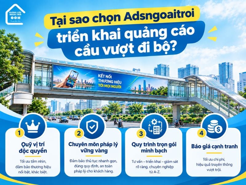 Adsngoaitroi nhận quảng cáo trên cầu vượt đi bộ trọn gói, giá tốt - Quảng cáo trên cầu vượt đi bộ: Ưu điểm, chi phí & lưu ý Adsngoaitroi nhận quảng cáo trên cầu vượt đi bộ trọn gói, giá tốt