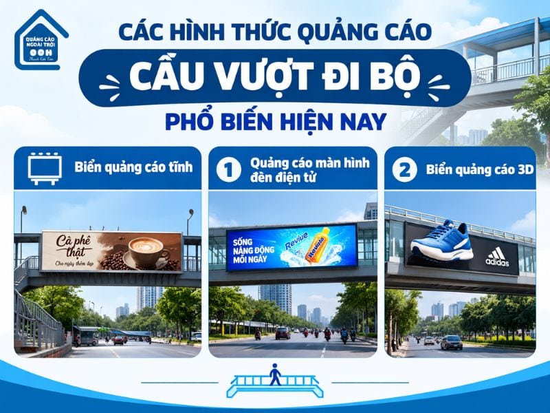 Hình thức quảng cáo trên cầu vượt đi bộ phổ biến - Quảng cáo trên cầu vượt đi bộ: Ưu điểm, chi phí & lưu ý Hình thức quảng cáo trên cầu vượt đi bộ phổ biến