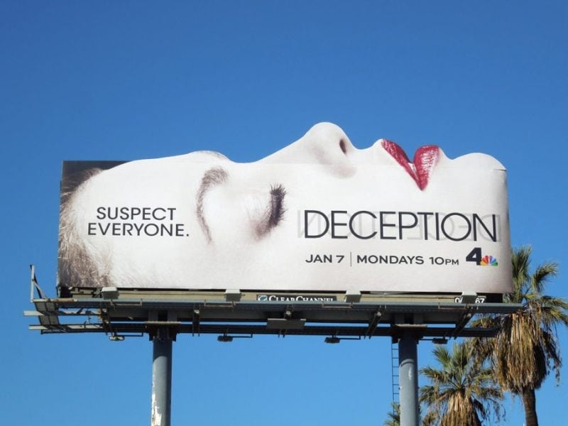 Biển quảng cáo ngoài trời 3D cho bộ phim truyền hình dài tập mang tên Deception của đài NBC - Biển Quảng Cáo OOH 3D: Ưu Điểm, Chi Phí & Top Mẫu Đẹp Biển quảng cáo ngoài trời 3D cho bộ phim truyền hình dài tập mang tên Deception của đài NBC