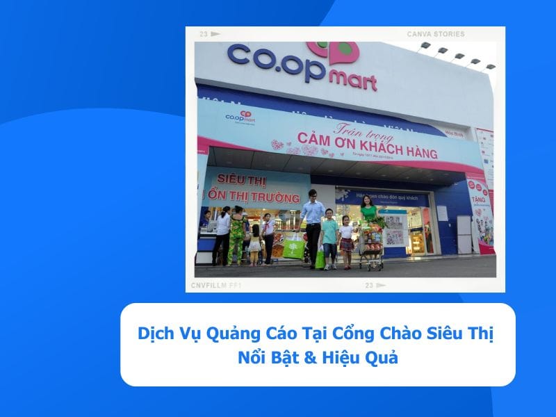 quảng cáo tại cổng chào siêu thị