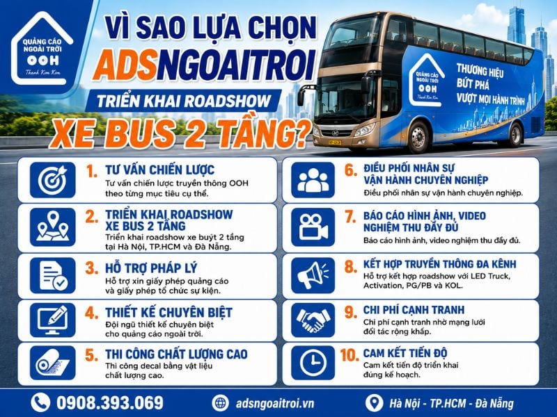 Ưu điểm nổi bật dịch vụ Roadshow xe buýt 2 tầng tại Adsngoaitroi