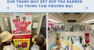 Dán thang máy kết hợp thả banner