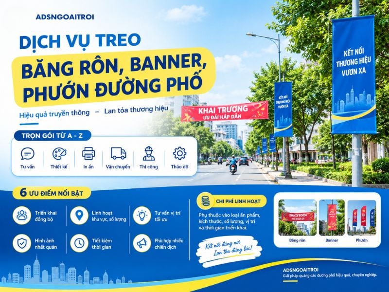Adsngoaitroi cung cấp dịch vụ troe băng rôn, phướn chuyên nghiệp, giá tốt