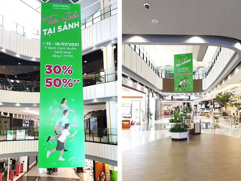 Banner thả trần trong trung tâm thương mại