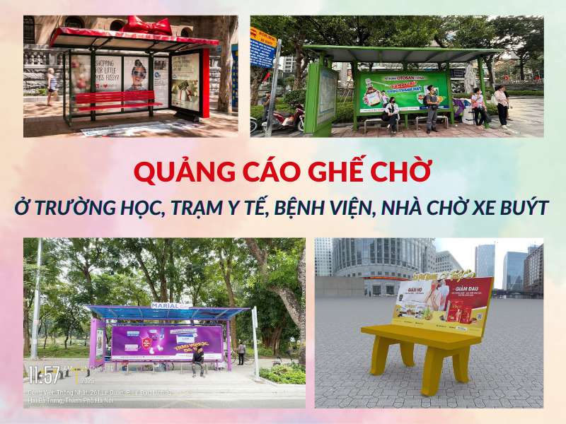 Quảng cáo ghế chờ ở trường học, trạm y tế, bệnh viện, nhà chờ xe buýt đẹp