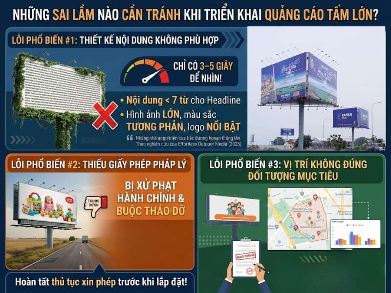Những sai lầm nào cần tránh khi triển khai quảng cáo tấm lớn? - Quảng Cáo Tấm Lớn: Đặc Điểm, Hình Thức & Lưu Ý Triển Khai Những sai lầm nào cần tránh khi triển khai quảng cáo tấm lớn?