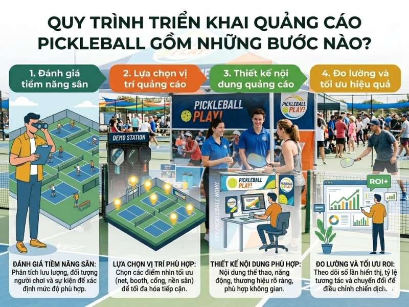 Quy trình triển khai quảng cáo pickleball gồm những bước nào?