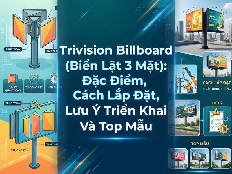 Trivision billboard (biển lật 3 mặt) - Trivision Billboard (Biển Lật 3 Mặt): Đặc Điểm, Cách Lắp Đặt, Lưu Ý Triển Khai Và Top Mẫu Trivision billboard (biển lật 3 mặt)