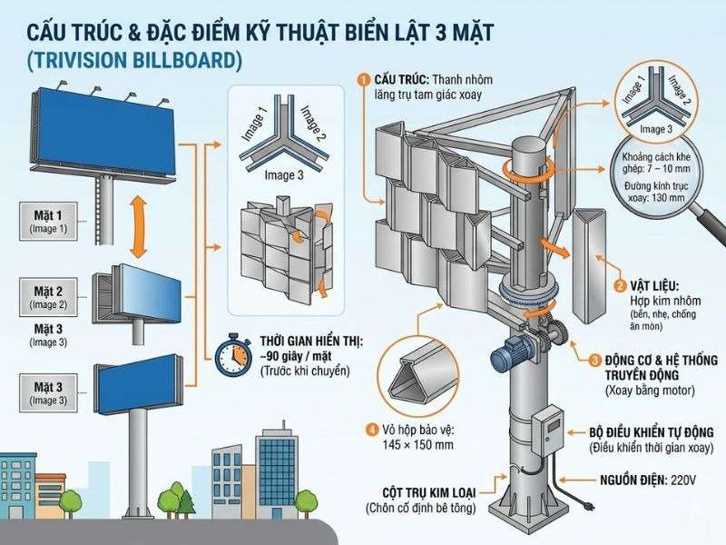 Trivision billboard (biển lật 3 mặt) là gì? - Trivision Billboard (Biển Lật 3 Mặt): Đặc Điểm, Cách Lắp Đặt, Lưu Ý Triển Khai Và Top Mẫu Trivision billboard (biển lật 3 mặt) là gì?