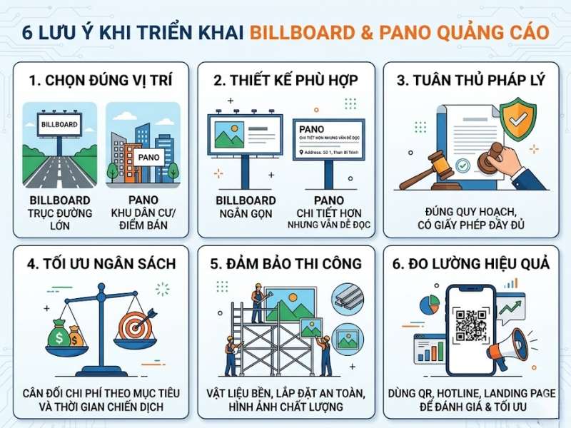 Cần lưu ý gì khi triển khai billboard và pano quảng cáo? - Phân Biệt Billboard Và Pano: Chọn Hình Thức Quảng Cáo Nào? Cần lưu ý gì khi triển khai billboard và pano quảng cáo?