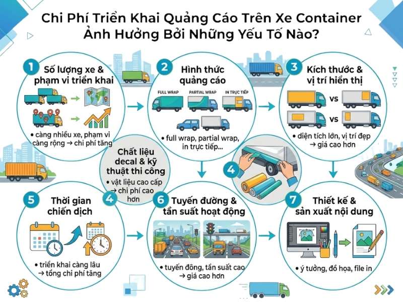 Chi phí triển khai quảng cáo trên xe container ảnh hưởng bởi những yếu tố nào?