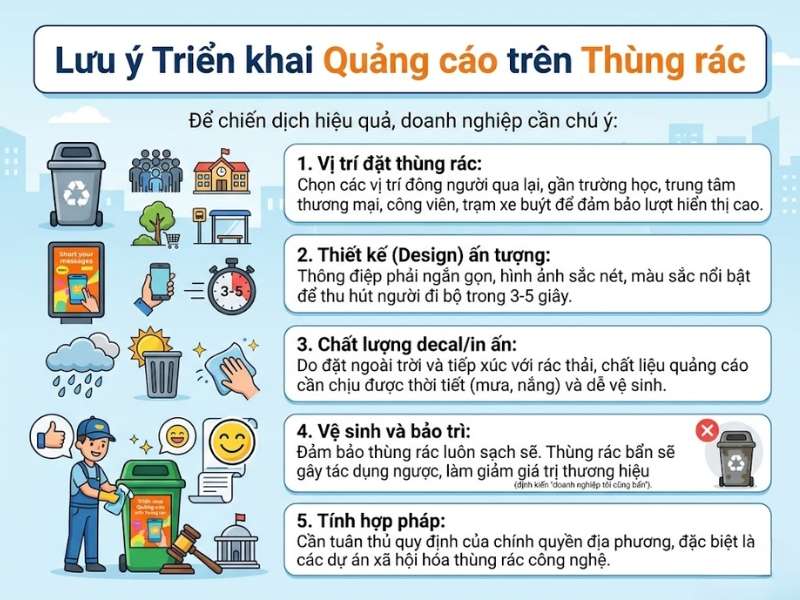 Cần lưu ý gì khi triển khai quảng cáo trên thùng rác?