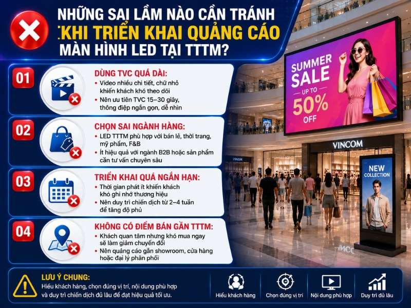 Những sai lầm nào cần tránh khi triển khai quảng cáo màn hình led tại tttm?