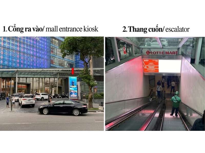Quảng cáo LCD cổng ra vào và thang cuốn Lotte Center Hà Nội – 54 Liễu Giai.