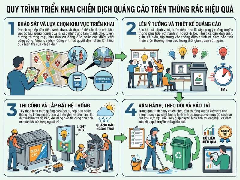 Quy trình triển khai quảng cáo trên thùng rác như thế nào?