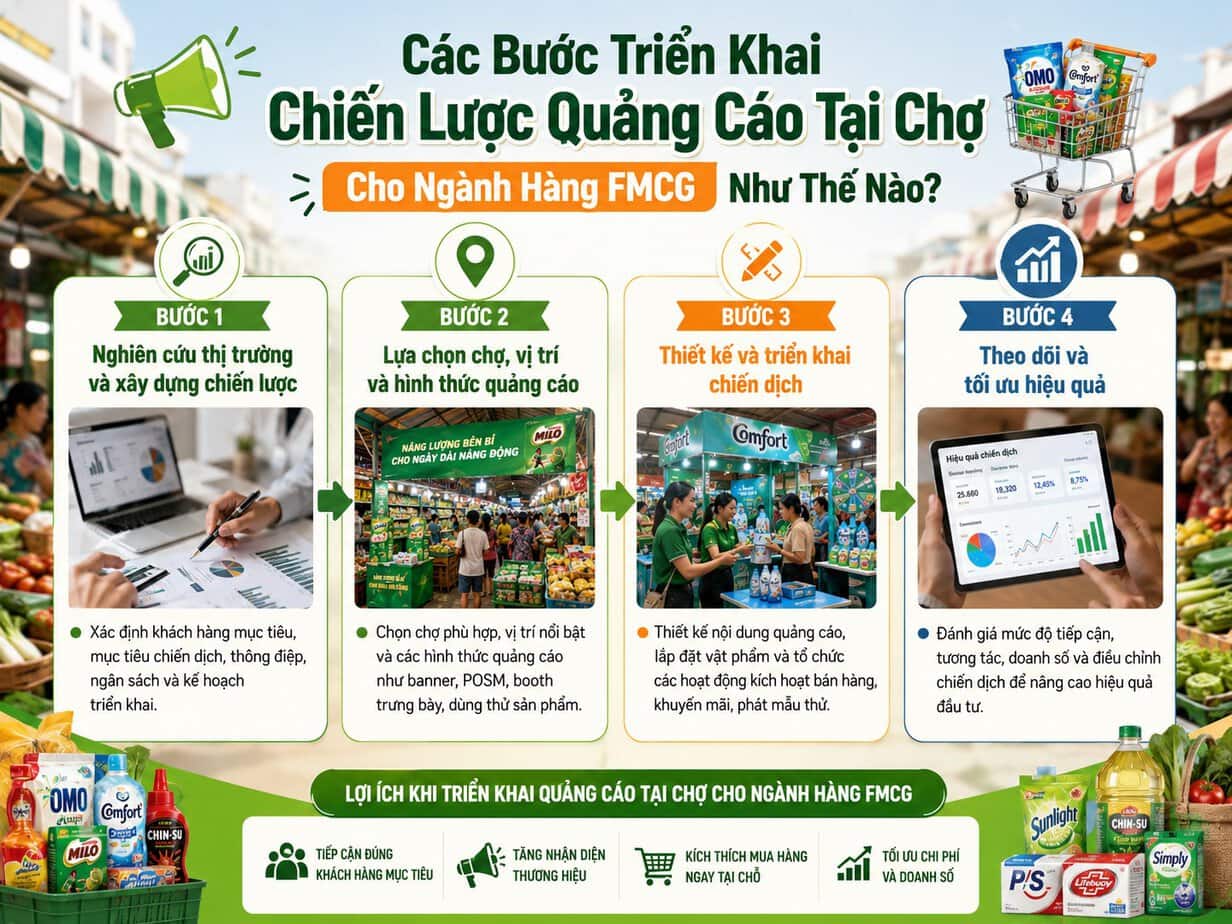 Các bước triển khai quảng cáo cho ngành hàng tiêu dùng nhanh tại chợ hiệu quả