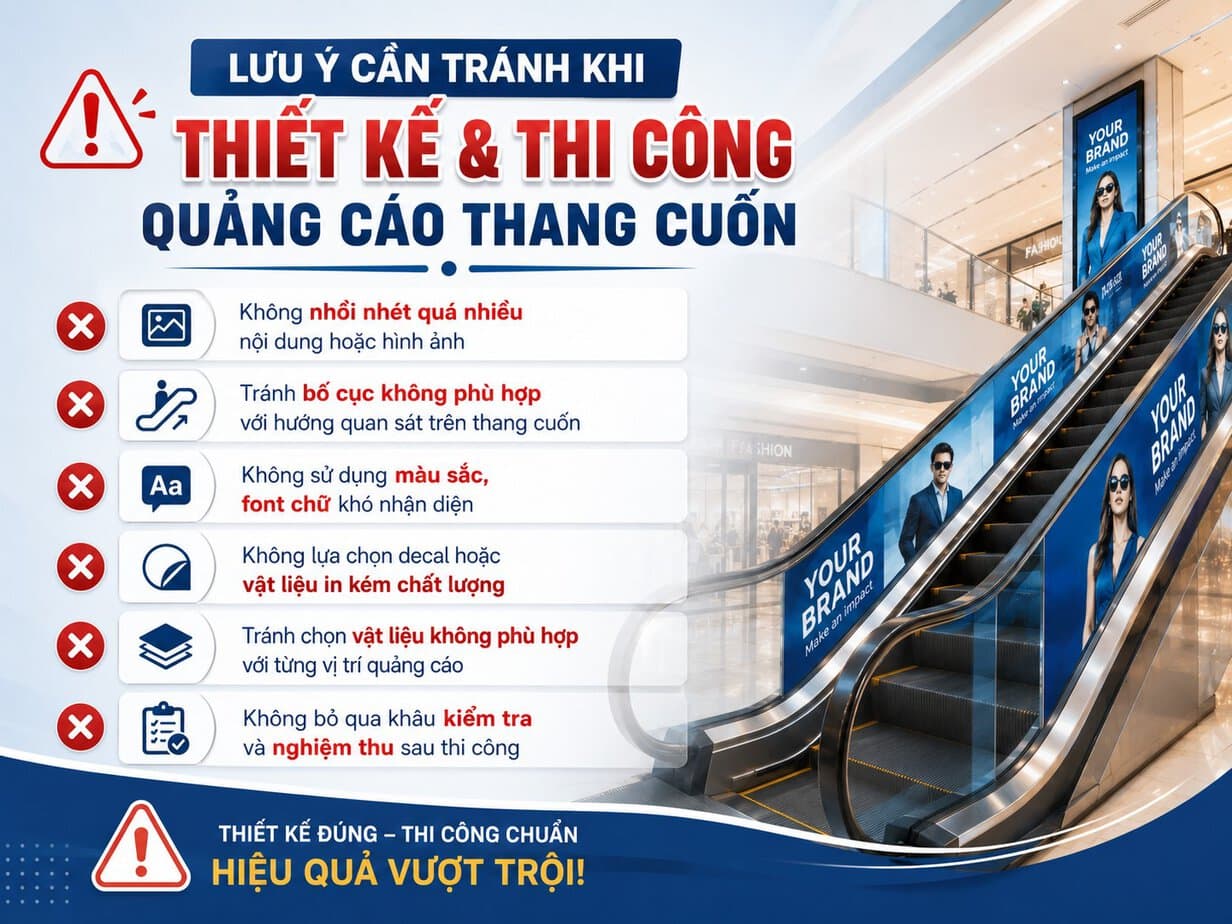 Sai làm cần tránh khi thiết kế quảng cáo thang cuốn