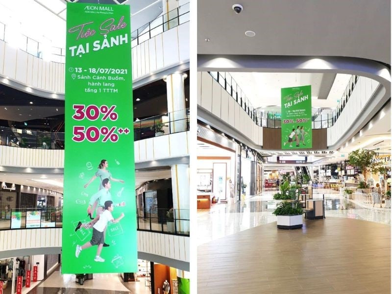 Hình ảnh quảng cảo thả trần tại trung tâm thương mại AEON Mall