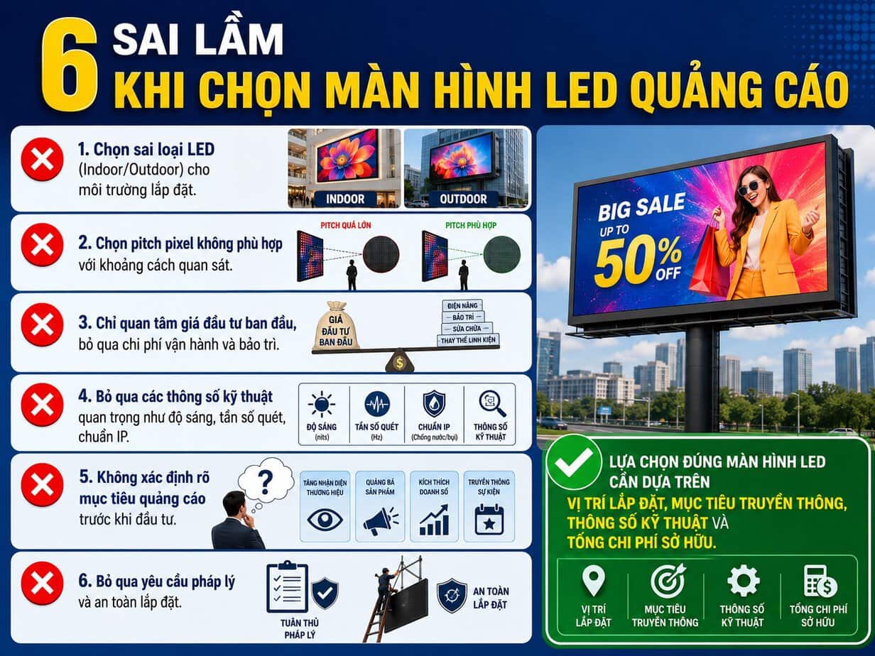 Sai lầm thường gặp khi chọn màn hình led quảng cáo