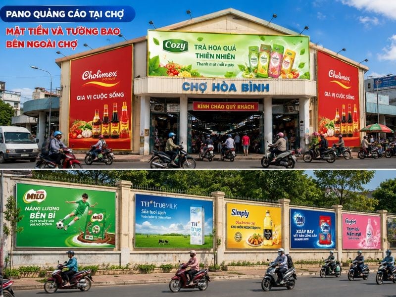 Đặt pano ở mặt tiền và tường bao bên ngoài chợ 