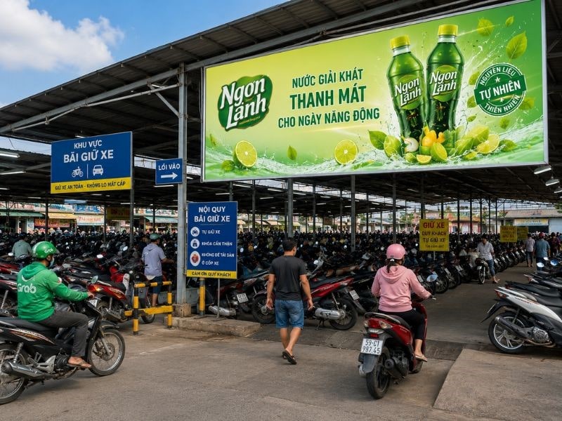 Đặt pano khu vực bãi giữ xe chợ