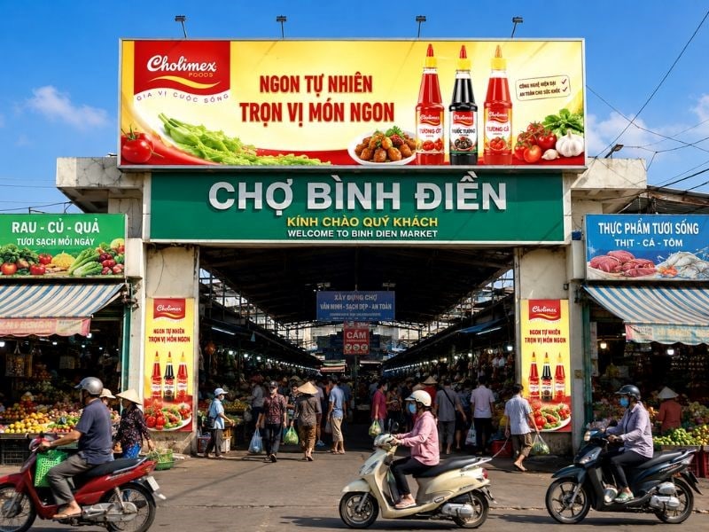 Đặt pano ở cổng chính của chợ