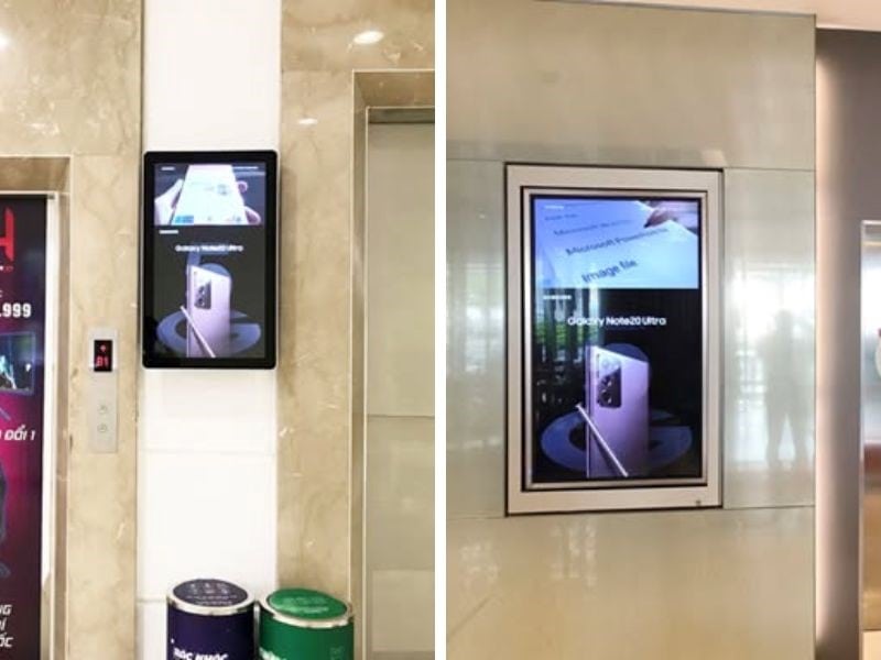 Màn hình LCD treo tường lắp đặt gần khu vực thang máy