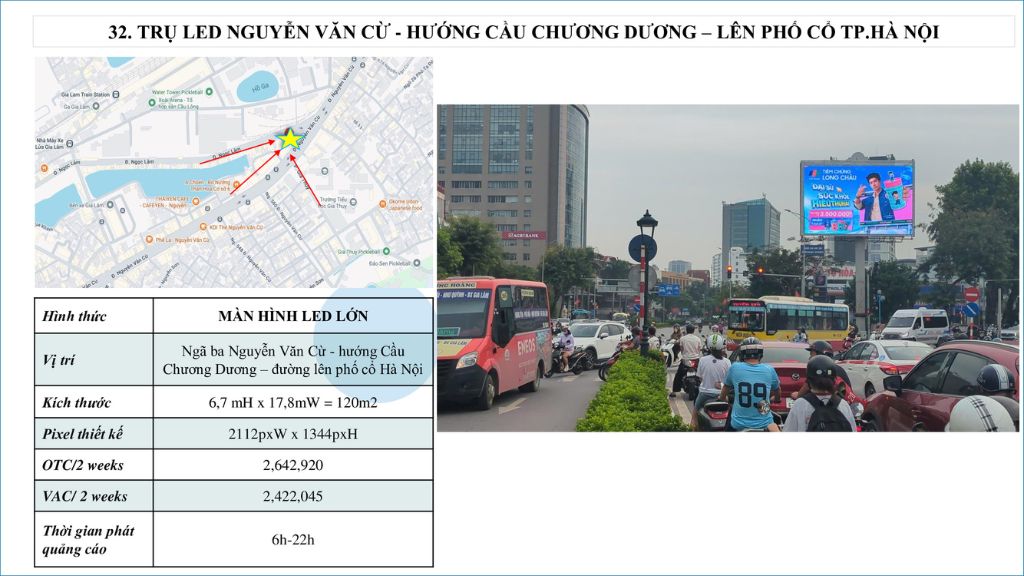 - Led đường Nguyễn Văn Cừ, hướng cầu Chương Dương